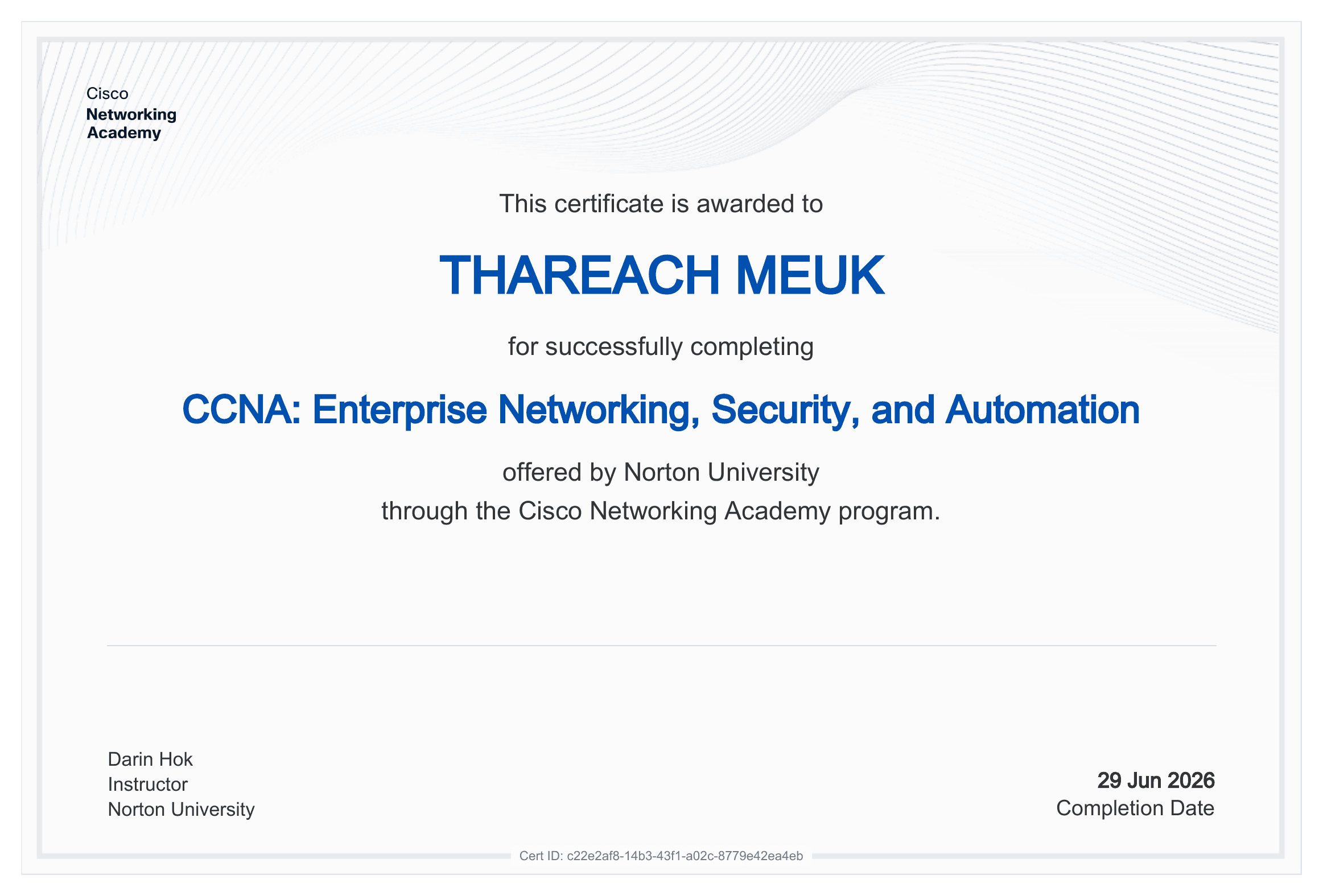 CCNA: Enterprise Networking, Security, and Automation Certificate